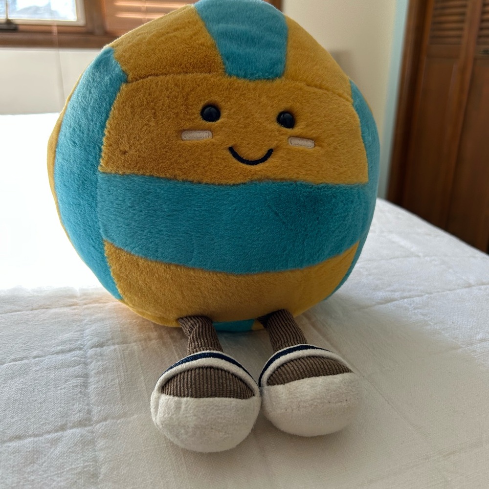 Jellycat Blue and Yellow Striped Stuffed Ball